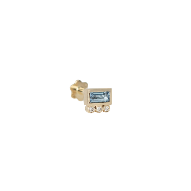 AQUAMARINE RECTANGLE AND DIAMONDS PIERCING STUD