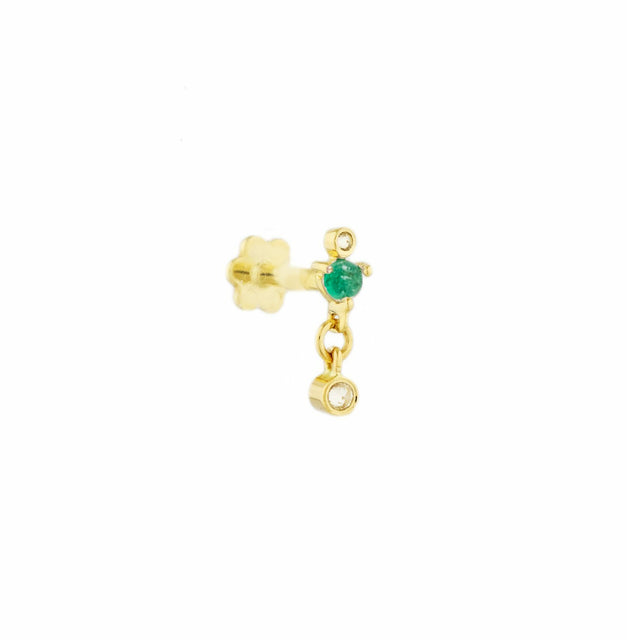 EMERALD AND DIAMOND DANGLING PIERCING STUD
