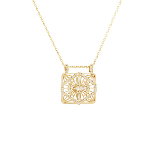 LOSANGE DIAMONDS AND MOONS OPEN RECTANGLE CHAIN NECKLACE