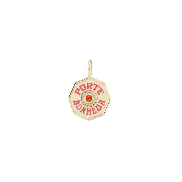 MINI PB CHARM DIAMOND HALO WITH HOT PINK ENAMEL AND ORANGE SAPPHIRE