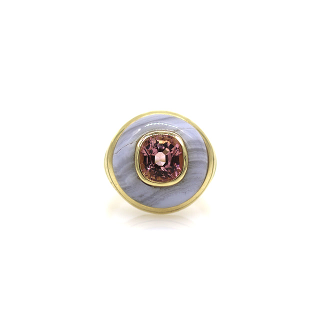 PETITE LOLLIPOP RING - TOURMALINE/BLUE LACE AGATE