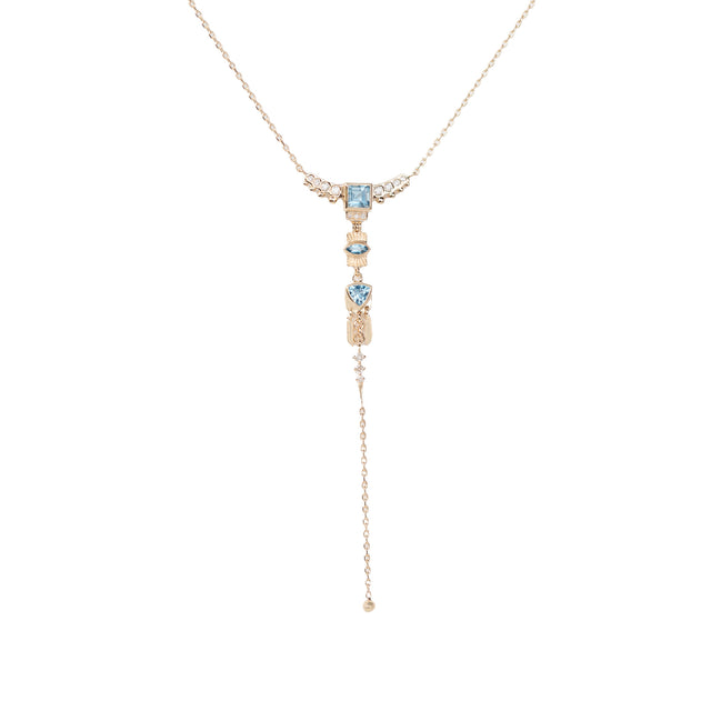 TOTEM AQUMARINE AND DIAMONDS LARIAT NECKLACE