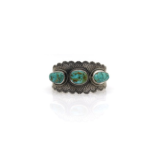 THREE STONE TURQUOISE BEZEL CUFF