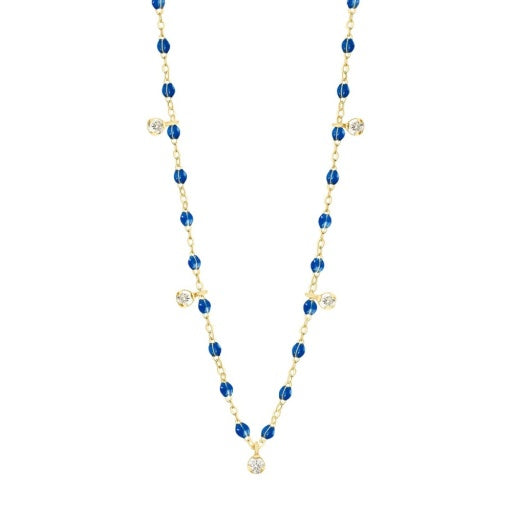 GIGI SUPREME CLASSIC 3 DIAMOND NECKLACE, SAPPHIRE, YELLOW GOLD, 17.7