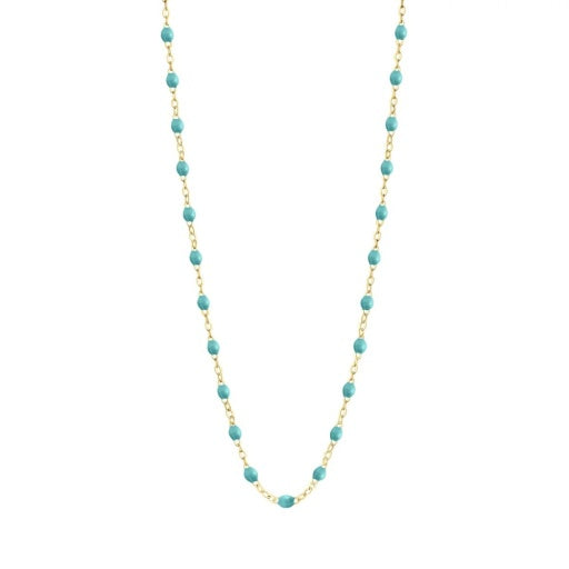 CLASSIC GIGI TURQUOISE/GREEN NECKLACE, YELLOW GOLD, 17.7