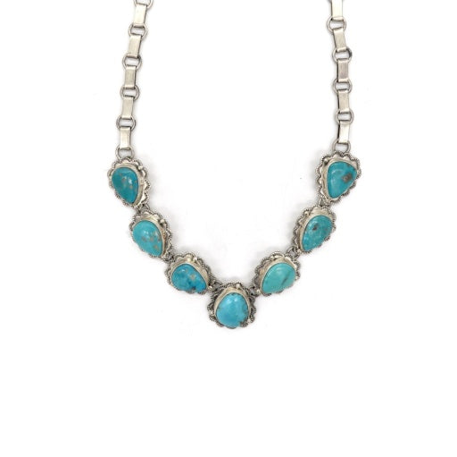 SEVEN STONE TURQUOISE BEZEL NECKLACE