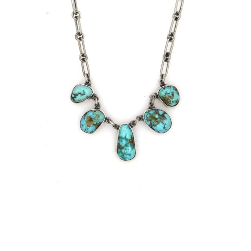 FIVE STONE TURQUOISE BEZEL NECKLACE